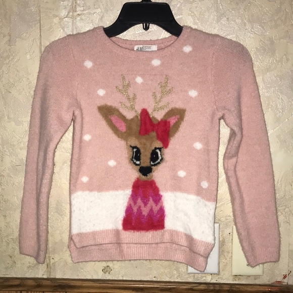 Soft pink H&M Reindeer sweater￼ (6x-7) - Picture 1 of 8